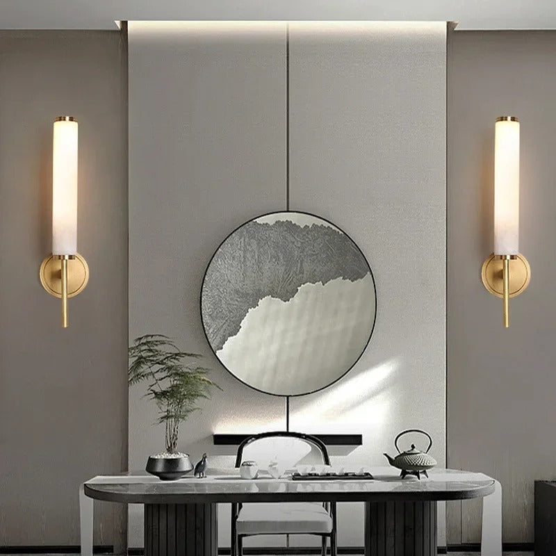 Cilindervormige Wandlamp Natuursteen met Metaal voor Woonkamer Slaapkamer Hal Eettafel Studeerkamer Verlichting | Sulvida