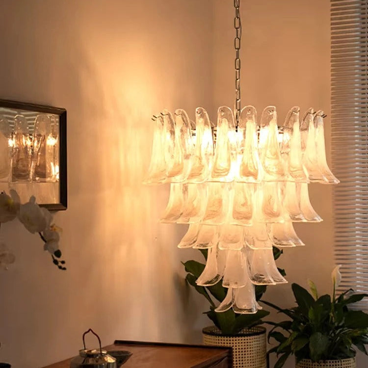 Glazen Kroonluchter Bloemblaadjes met LED Dimbaar voor Woonkamer Slaapkamer Eetkamer Entree Hal en Eettafel | Sulvida