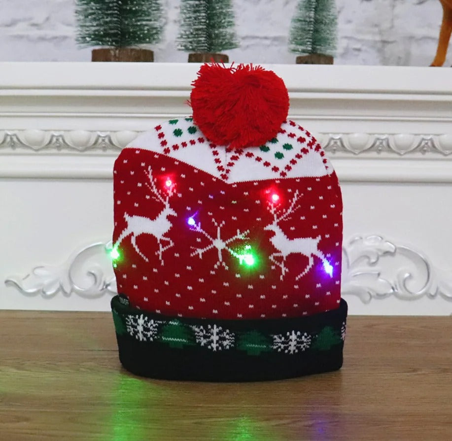 Gebreide Kerstmuts met LED-Verlichting Kerstman Rendier Sneeuwman Feestelijk Winteraccessoire Kerstfeest | Sulvida