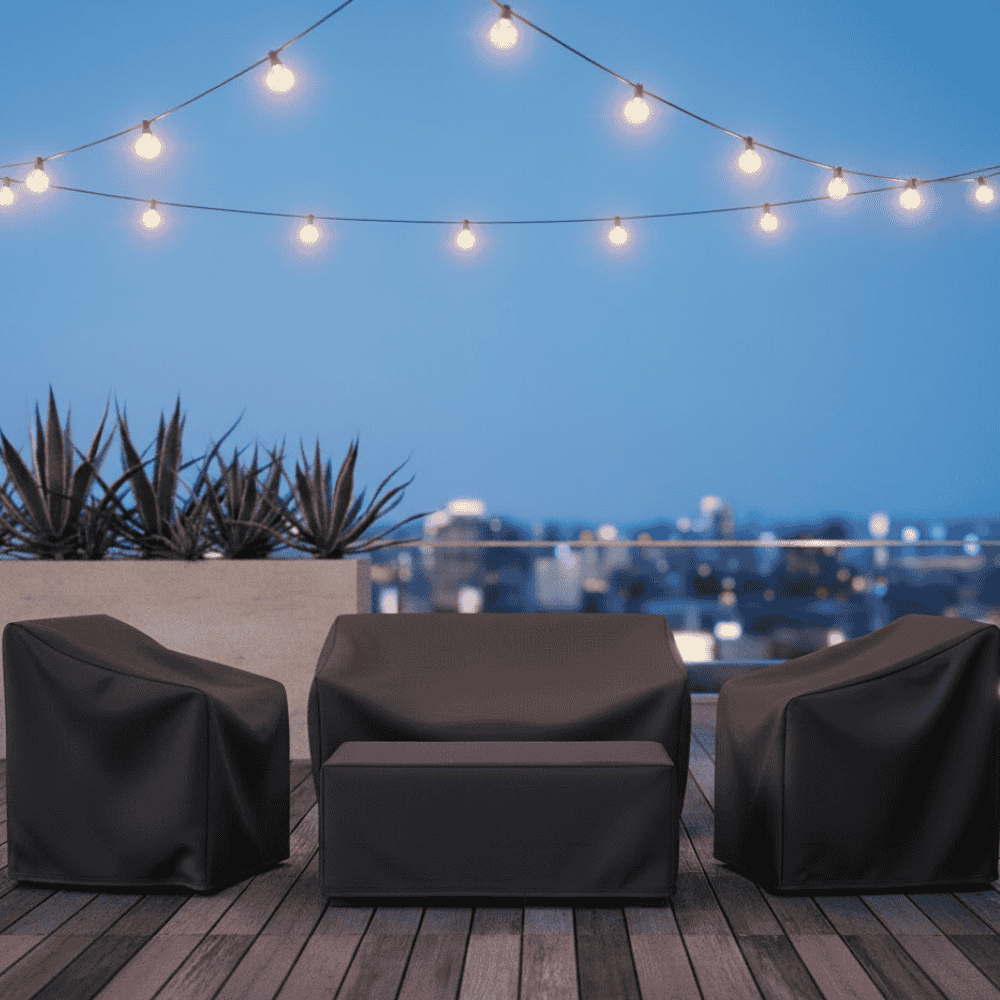 Beschermhoes voor tuinmeubels weersbestendig polyester zwart zilver waterafstotend UV-bestendig tuin terras | Sulvida