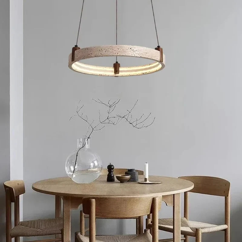 Hanglamp Travertijnsteen Ring Cirkel LED Kroonluchter Woonkamer Eetkamer Natuursteen Modern Design Verlichting | Sulvida