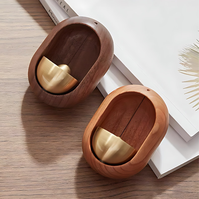 Houten Deurklokje Walnoot Ovaal Vogel Magnetisch Koper Mindfulness Ontspanning Feng Shui Wanddecoratie | Sulvida