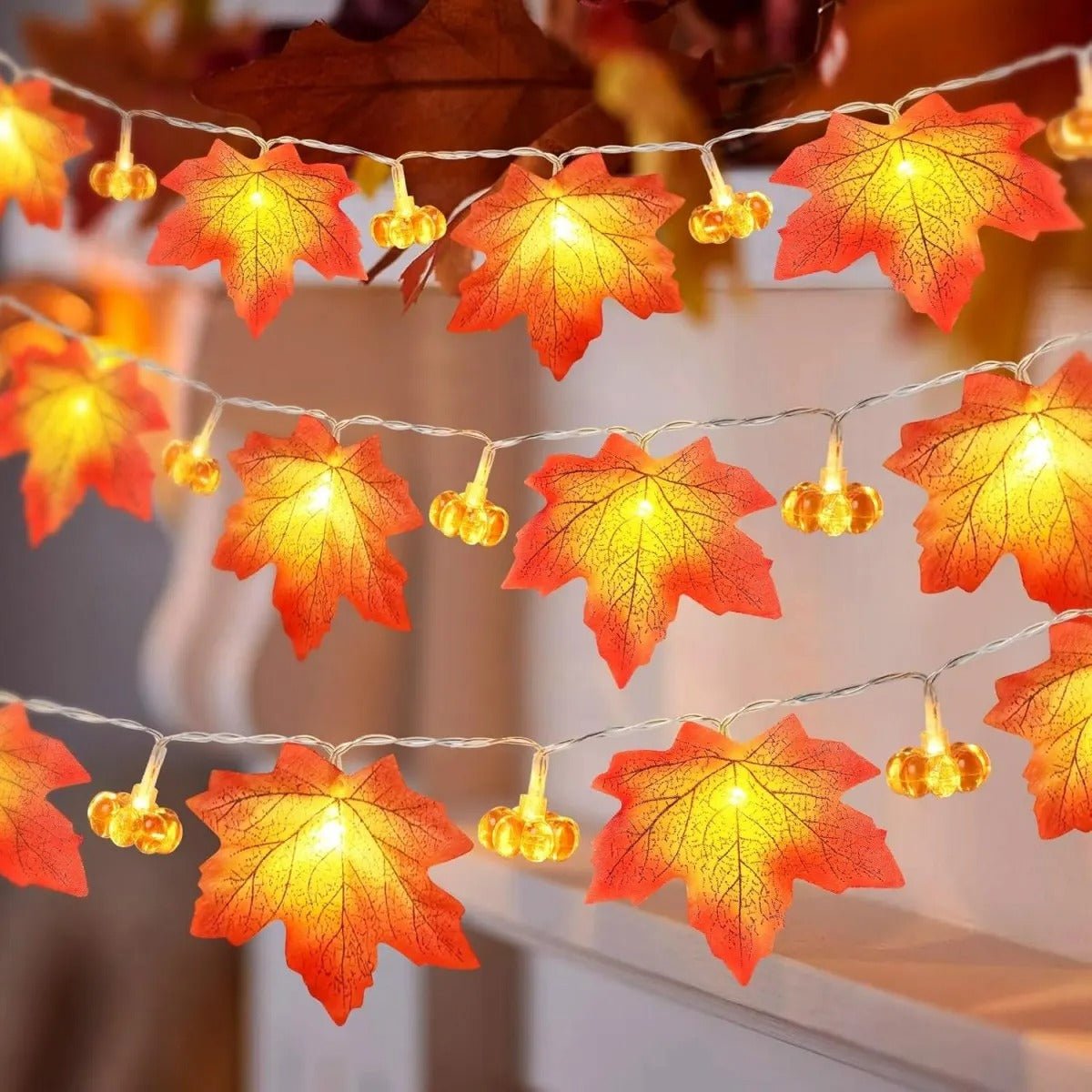 LED-Lichtsnoer Herfstbladeren & Pompoenen 3m – Warmwit Sfeerverlichting Decoratie voor Binnen & Buiten | Sulvida