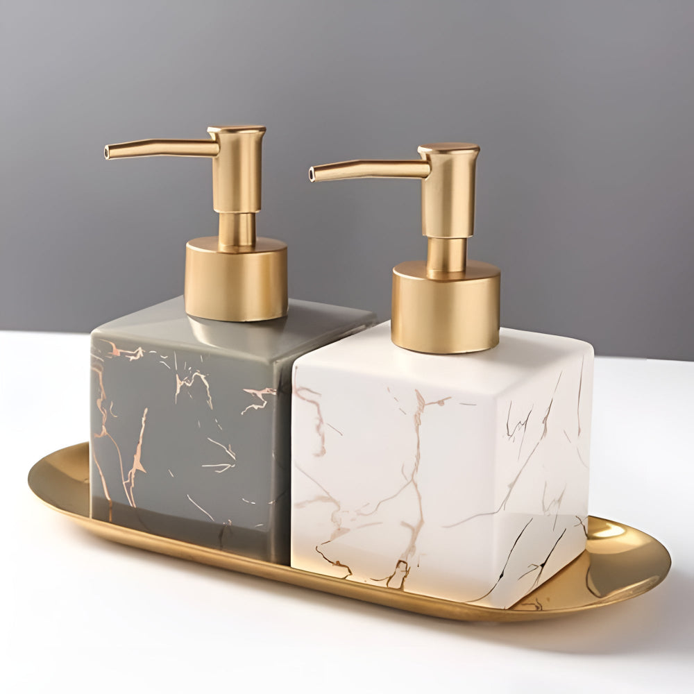 Zeepdispenser Marmer Design Keukens Badkamer Keramiek Gouden Pomp 280ml Luxe Zeepdoseerder Elegant Stijlvol | Sulvida