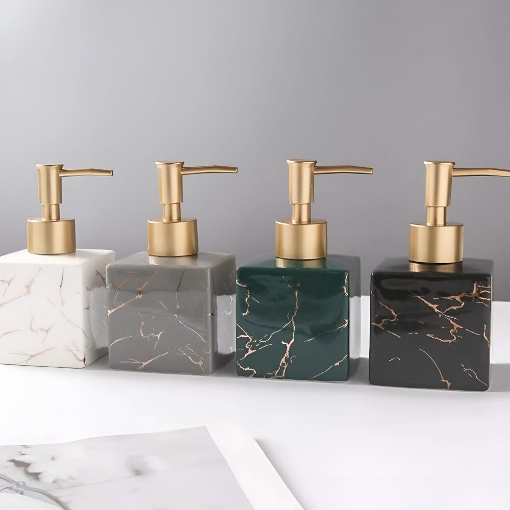 Zeepdispenser Marmer Design Keukens Badkamer Keramiek Gouden Pomp 280ml Luxe Zeepdoseerder Elegant Stijlvol | Sulvida