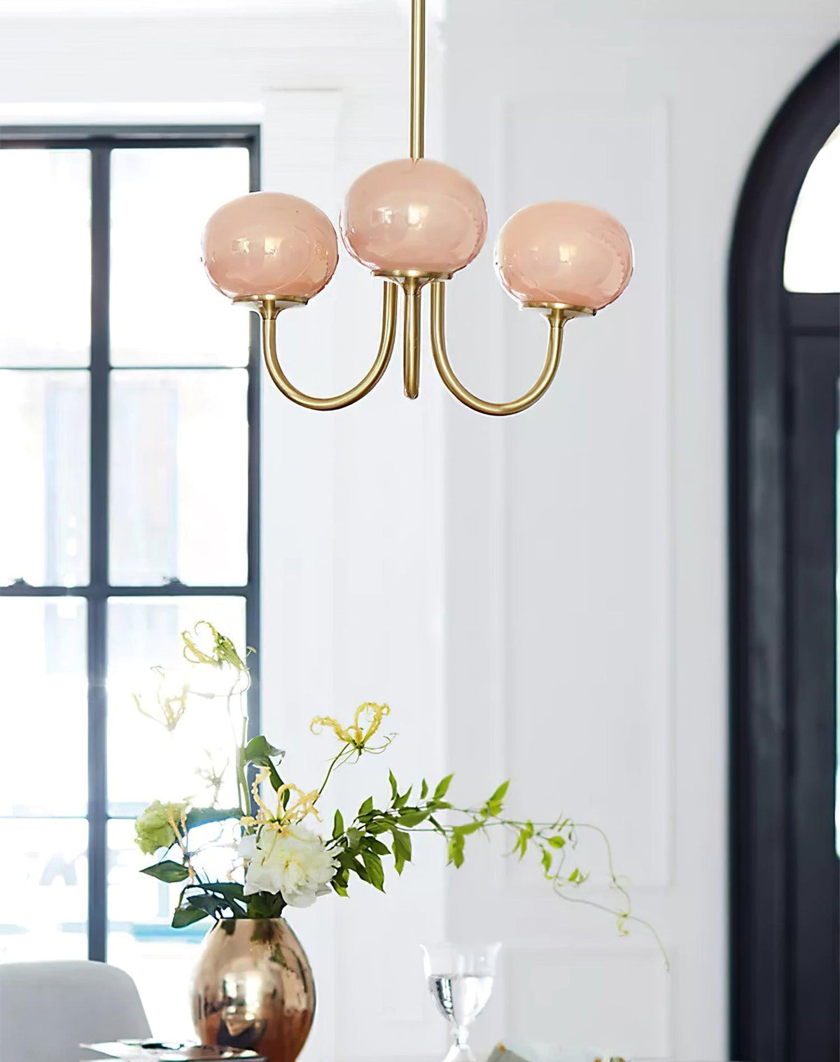 Glazen kroonluchter met metalen armatuur ø46cm & ø67cm 3 of 5 lichtpunten roze wit crème koper chroom | Sulvida