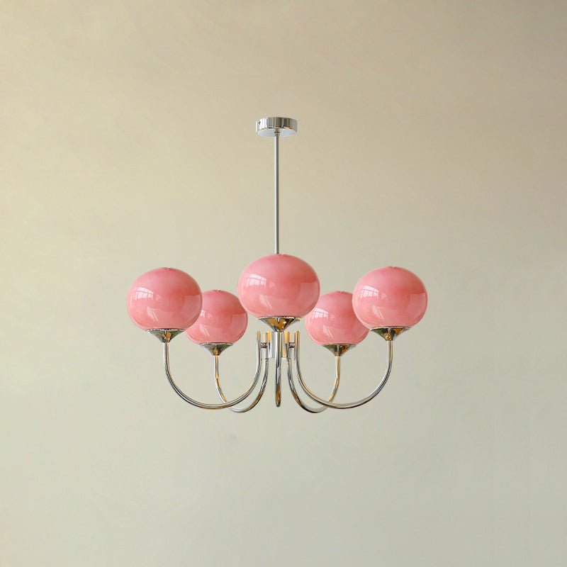 Glazen kroonluchter met metalen armatuur ø46cm & ø67cm 3 of 5 lichtpunten roze wit crème koper chroom | Sulvida