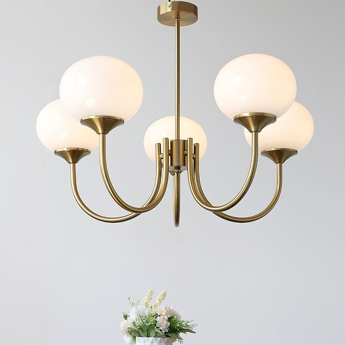 Glazen kroonluchter met metalen armatuur ø46cm & ø67cm 3 of 5 lichtpunten roze wit crème koper chroom | Sulvida