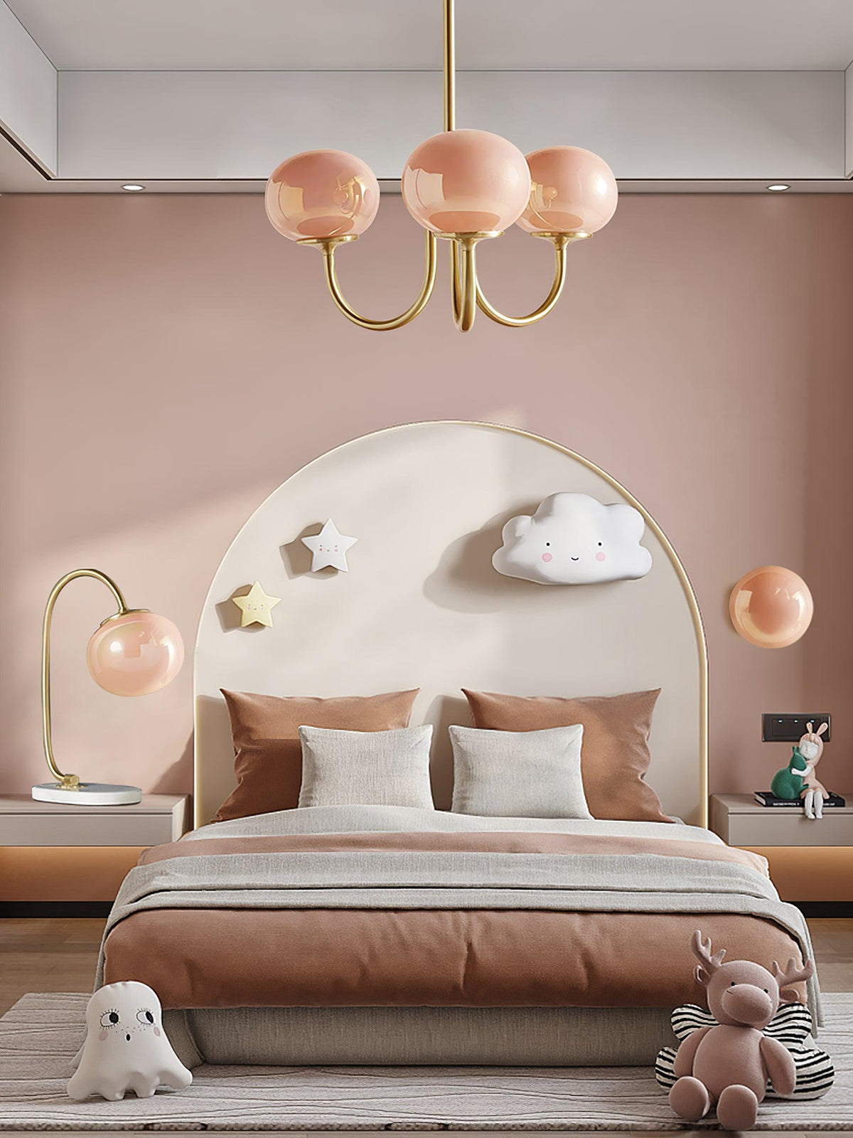 Glazen kroonluchter met metalen armatuur ø46cm & ø67cm 3 of 5 lichtpunten roze wit crème koper chroom | Sulvida