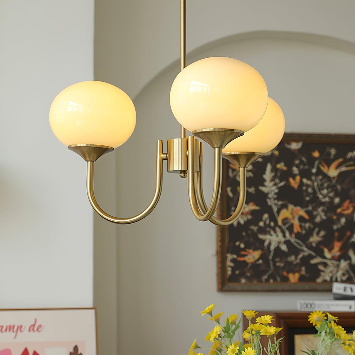 Glazen kroonluchter met metalen armatuur ø46cm & ø67cm 3 of 5 lichtpunten roze wit crème koper chroom | Sulvida
