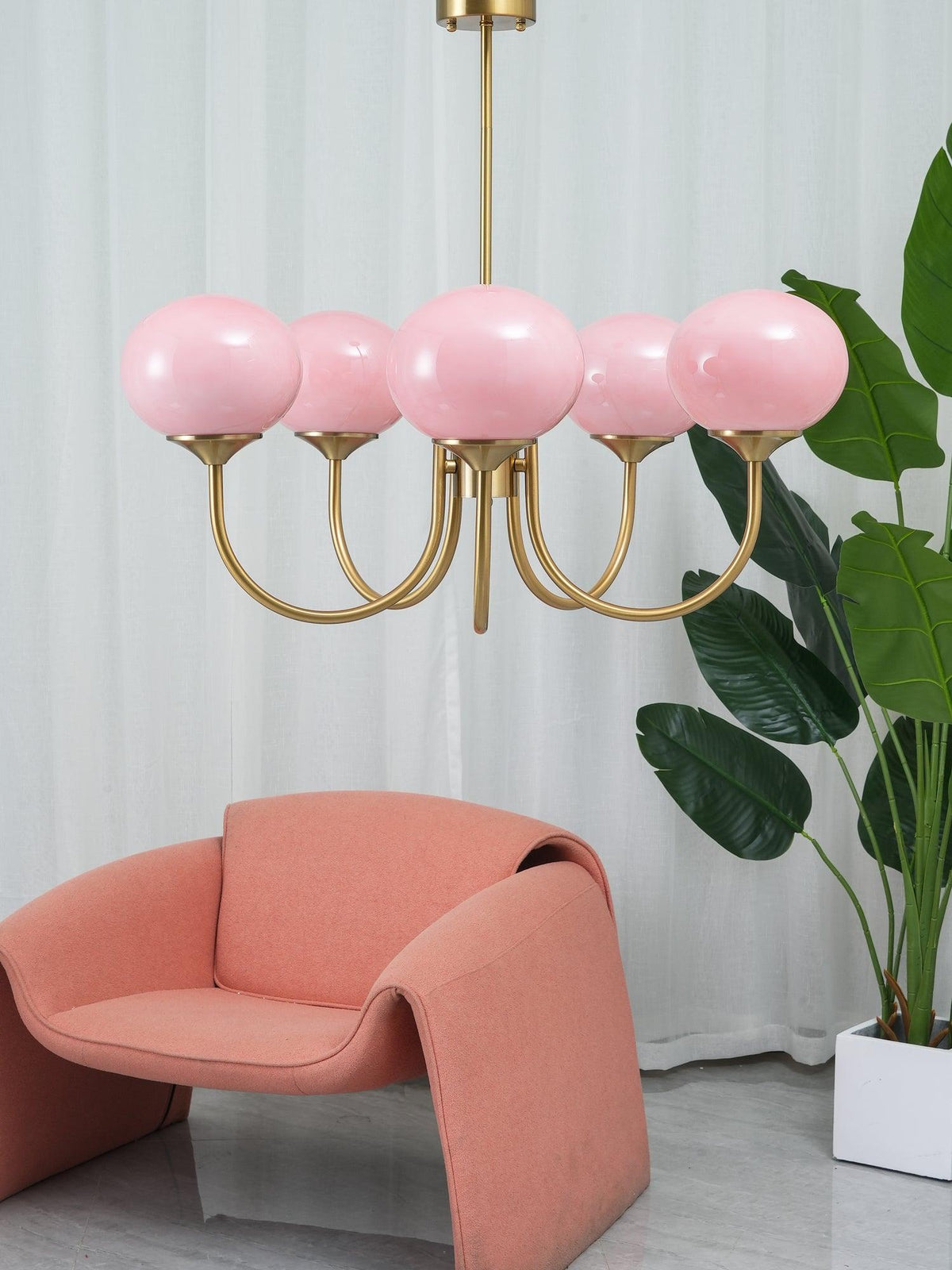 Glazen kroonluchter met metalen armatuur ø46cm & ø67cm 3 of 5 lichtpunten roze wit crème koper chroom | Sulvida