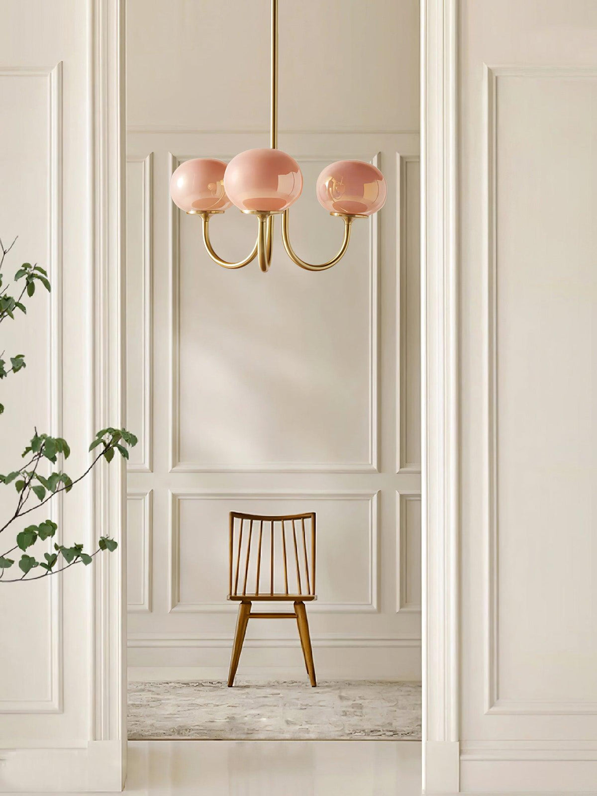 Glazen kroonluchter met metalen armatuur ø46cm & ø67cm 3 of 5 lichtpunten roze wit crème koper chroom | Sulvida