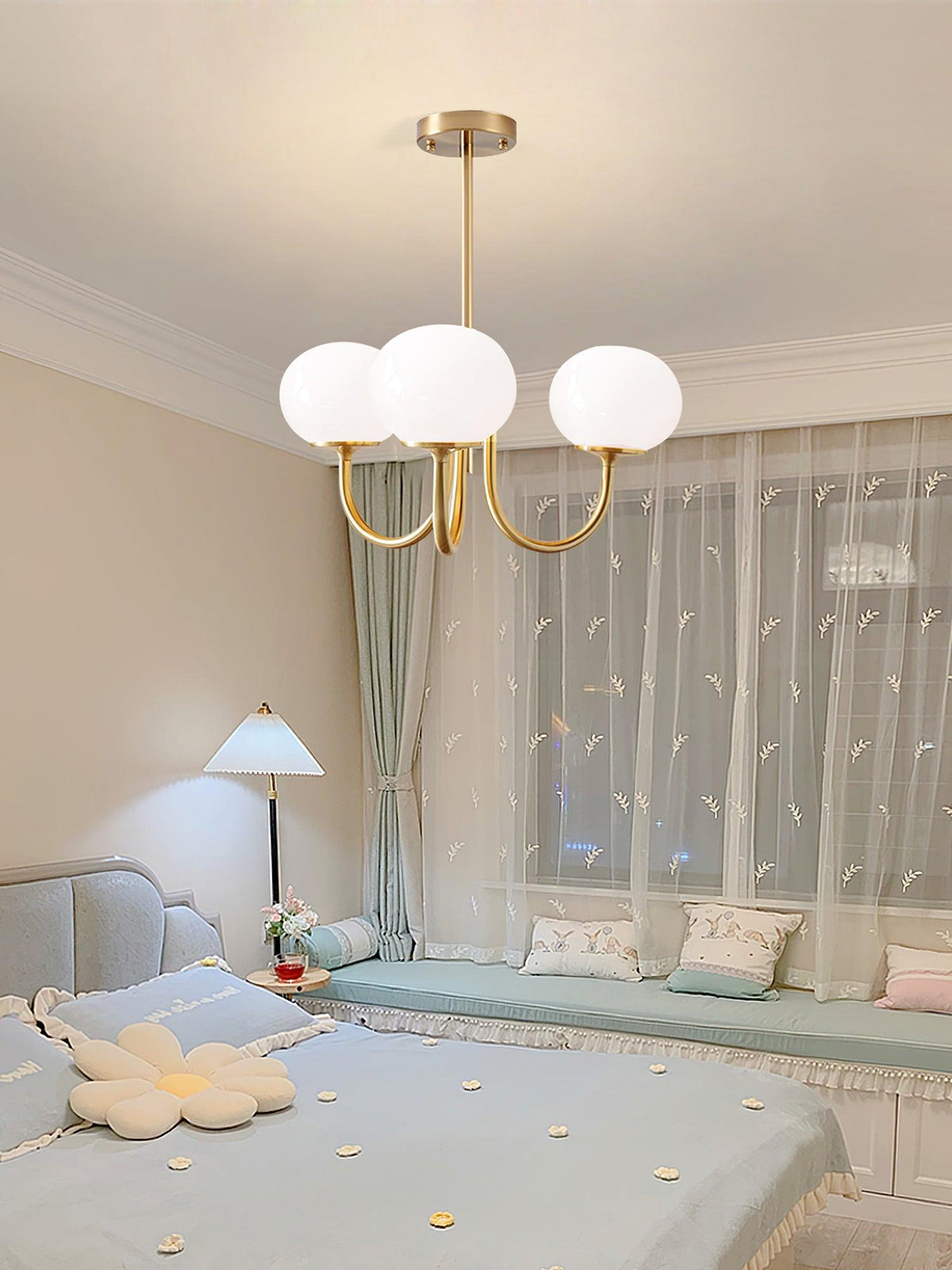 Glazen kroonluchter met metalen armatuur ø46cm & ø67cm 3 of 5 lichtpunten roze wit crème koper chroom | Sulvida