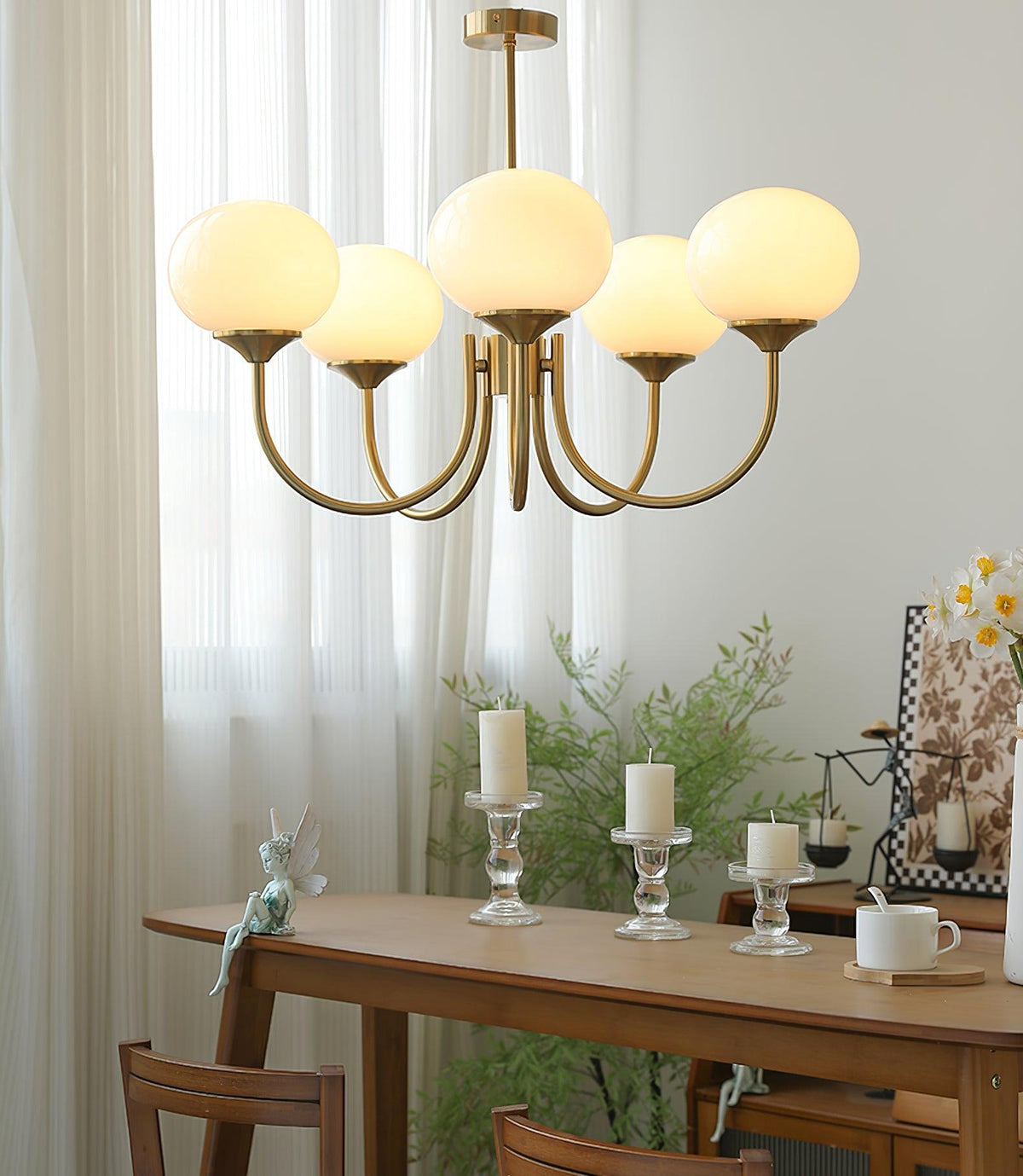 Glazen kroonluchter met metalen armatuur ø46cm & ø67cm 3 of 5 lichtpunten roze wit crème koper chroom | Sulvida