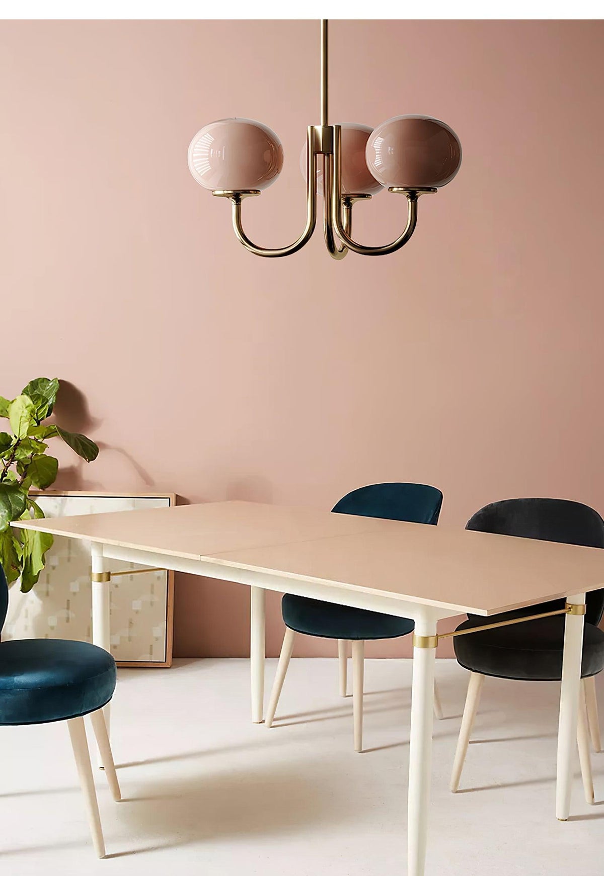 Glazen kroonluchter met metalen armatuur ø46cm & ø67cm 3 of 5 lichtpunten roze wit crème koper chroom | Sulvida