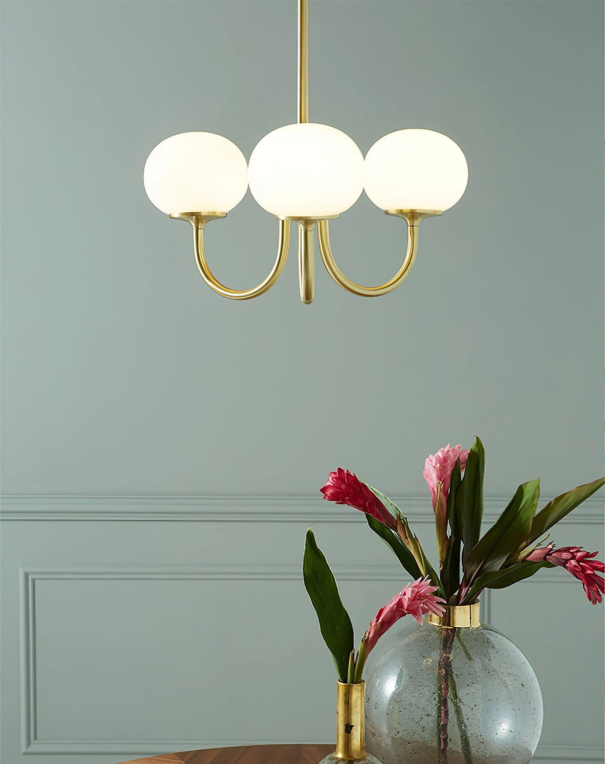 Glazen kroonluchter met metalen armatuur ø46cm & ø67cm 3 of 5 lichtpunten roze wit crème koper chroom | Sulvida