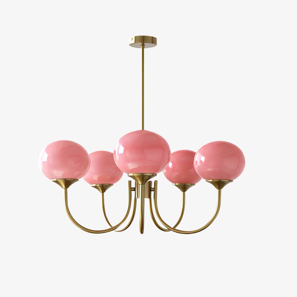 Glazen kroonluchter met metalen armatuur ø46cm & ø67cm 3 of 5 lichtpunten roze wit crème koper chroom | Sulvida