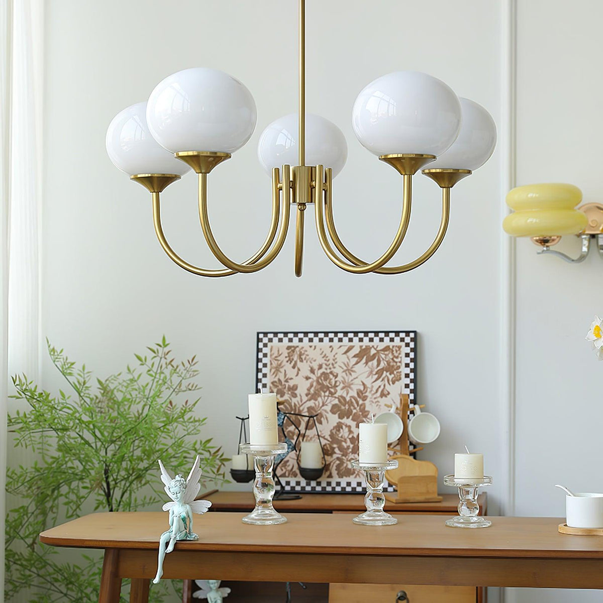 Glazen kroonluchter met metalen armatuur ø46cm & ø67cm 3 of 5 lichtpunten roze wit crème koper chroom | Sulvida