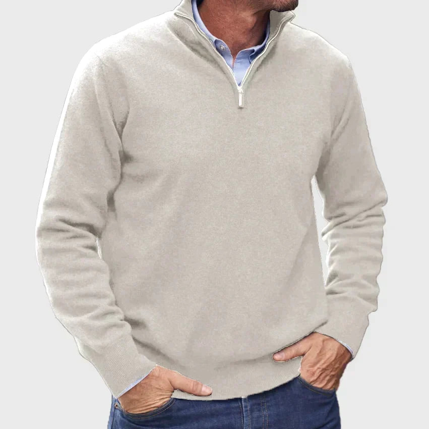 Pull à col montant et quart de fermeture éclair pour homme, décontracté, en maille fine, bords-côtes, confortable et chaud | Sulvida