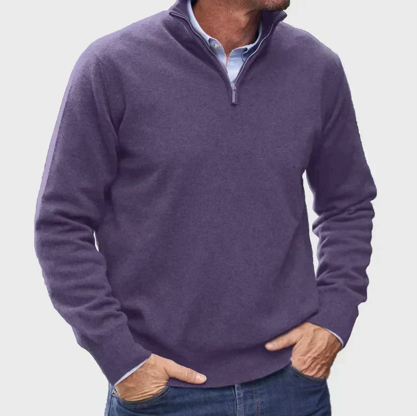 Pull à col montant et quart de fermeture éclair pour homme, décontracté, en maille fine, bords-côtes, confortable et chaud | Sulvida