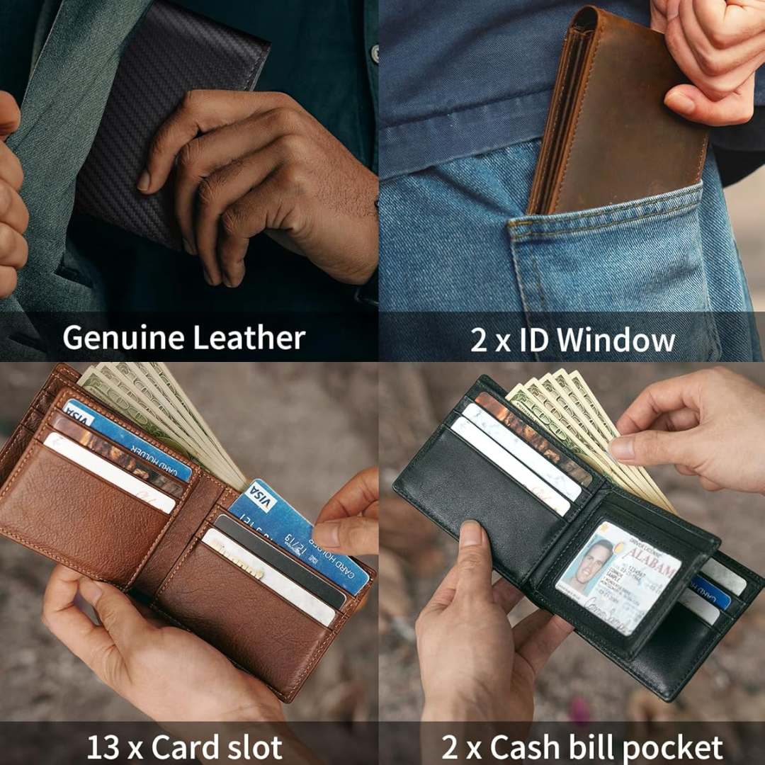 Portemonnee Leer RFID Blokkering Heren Bifold Bruin Zwart Donkerbruin Pasjeshouder ID-Venster Compact | Sulvida