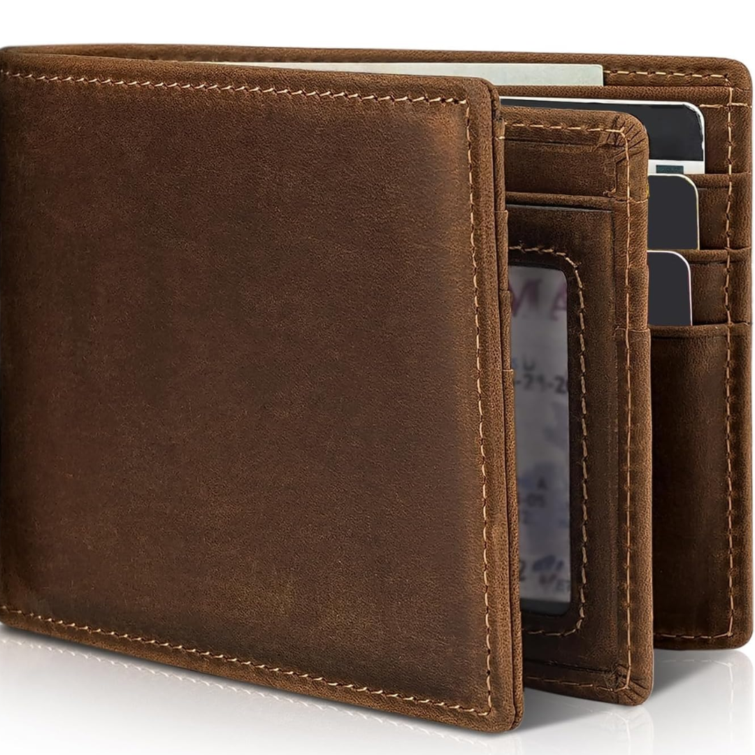 Portemonnee Leer RFID Blokkering Heren Bifold Bruin Zwart Donkerbruin Pasjeshouder ID-Venster Compact | Sulvida