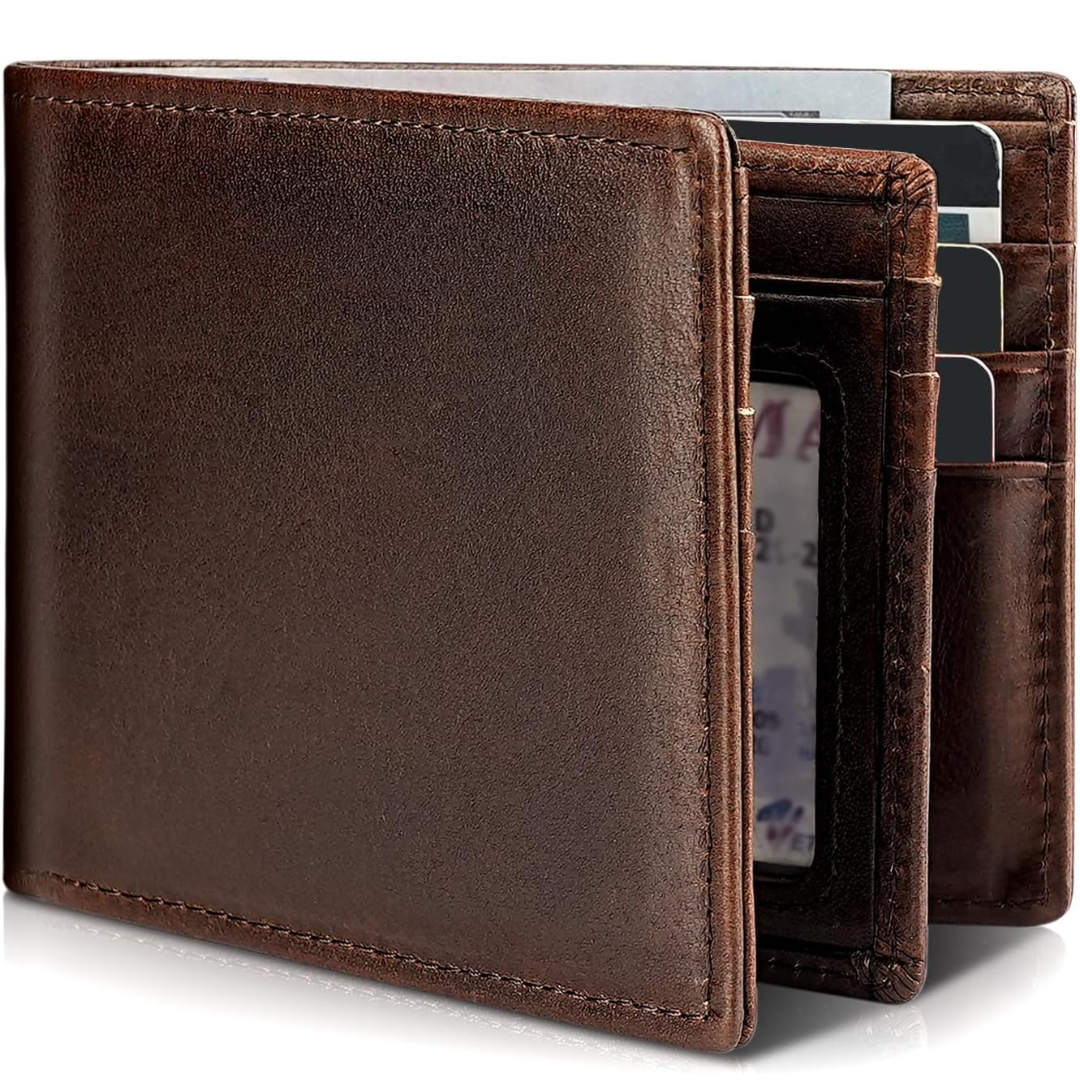 Portemonnee Leer RFID Blokkering Heren Bifold Bruin Zwart Donkerbruin Pasjeshouder ID-Venster Compact | Sulvida