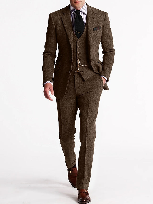 Driedelig Tweedpak Heren Klassiek Colbert Vest Pantalon Formele Gelegenheid Bruiloft Zakelijk Herenkostuum | Sulvida