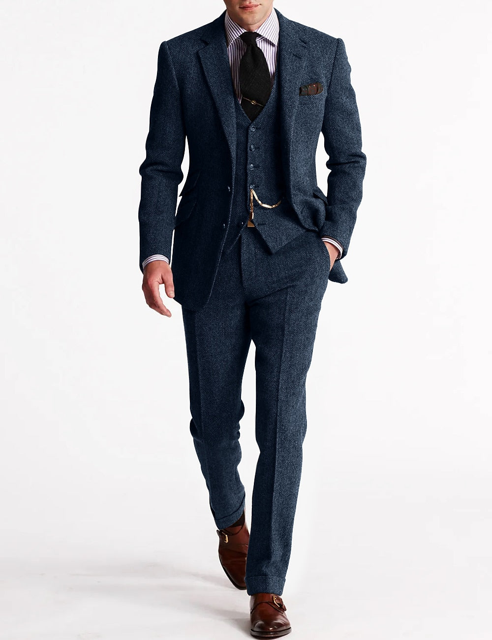 Driedelig Tweedpak Heren Klassiek Colbert Vest Pantalon Formele Gelegenheid Bruiloft Zakelijk Herenkostuum | Sulvida