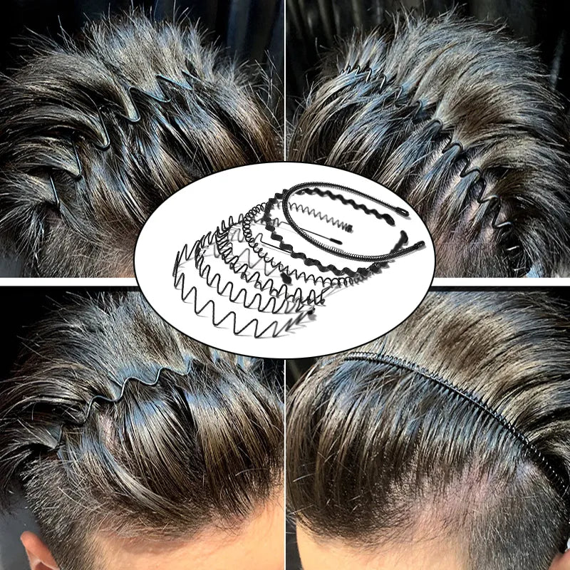 Metalen Haarband voor Heren Set 6 Stuks Golvend Zigzag Spiraal Design Antislip Klassiek Zwart Haaraccessoire | Sulvida