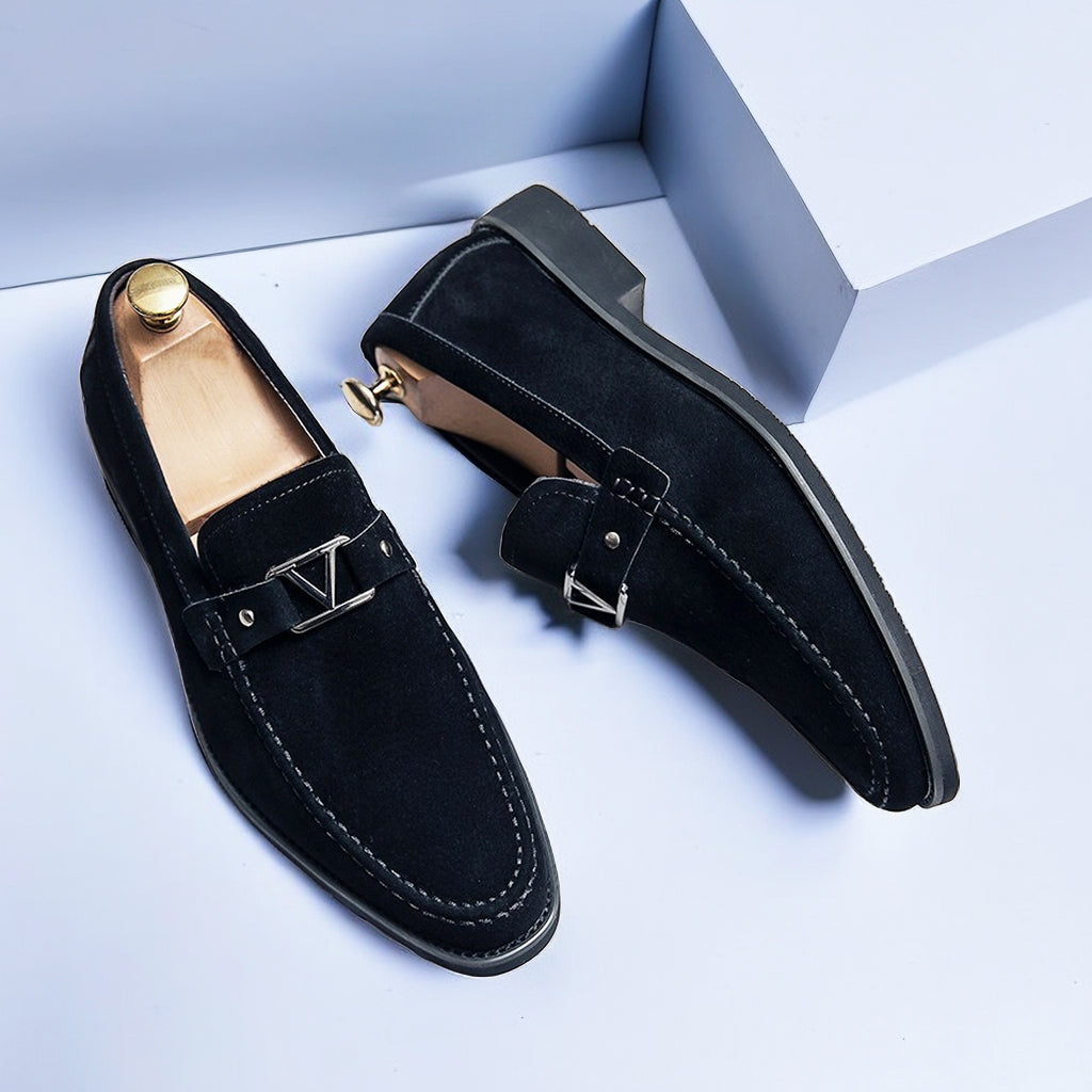 Heren Loafers met Gesp Donkerblauw & Zwart Instappers Premium Comfort Slip-on Schoenen Elegant Zakelijk | Sulvida