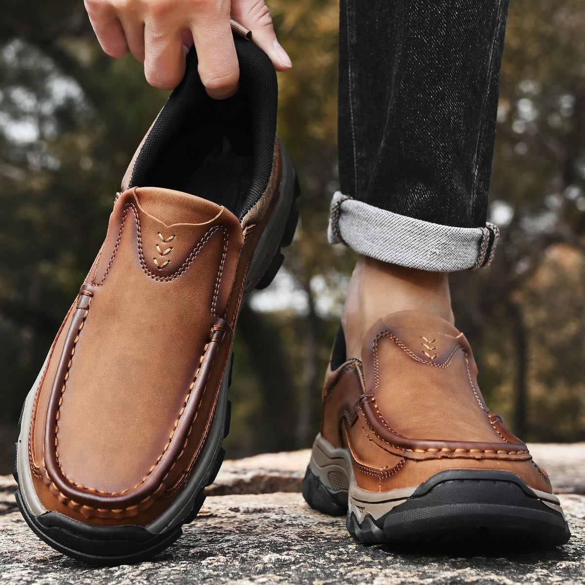 Orthopedische Instappers Heren Loopschoenen Comfortabel Casual Lichtbruin Donkerbruin Zwart Dagelijks | Sulvida