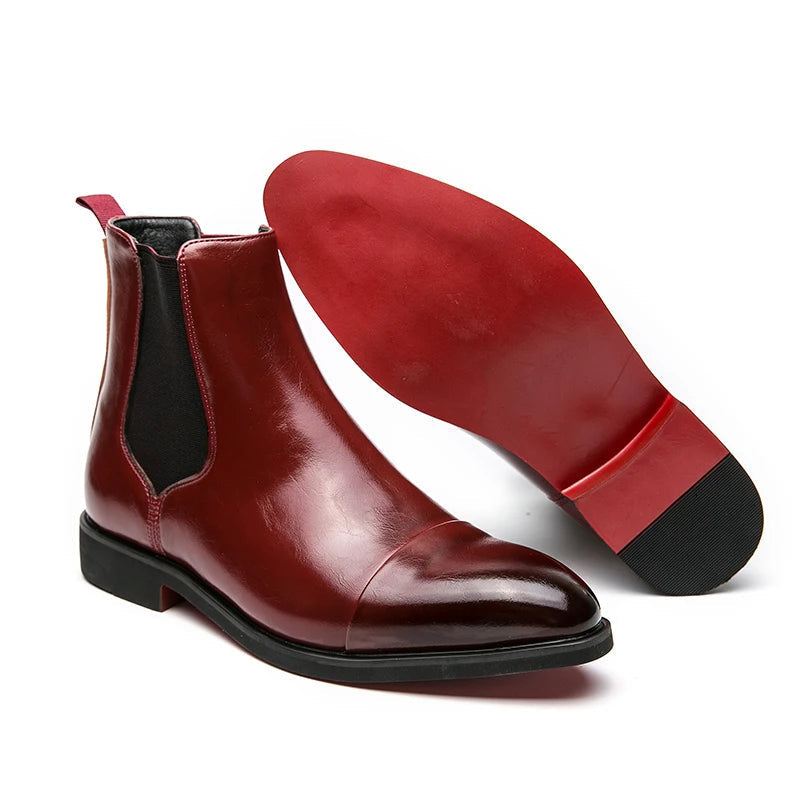 Chelsea Laarzen Heren Instapmodel Cap Toe Enkellaars Leder Look Casual Formeel Business Schoenen Zwart Rood | Sulvida