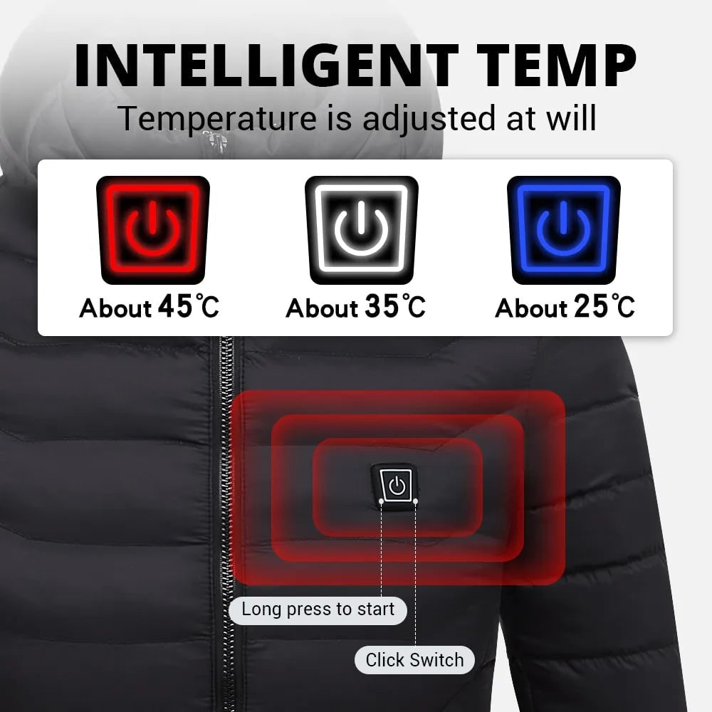 Verwarmde Winterjas Heren met Temperatuurregeling Capuchon Gewatteerd Waterdicht Outdoor Jas Winterkleding | Sulvida