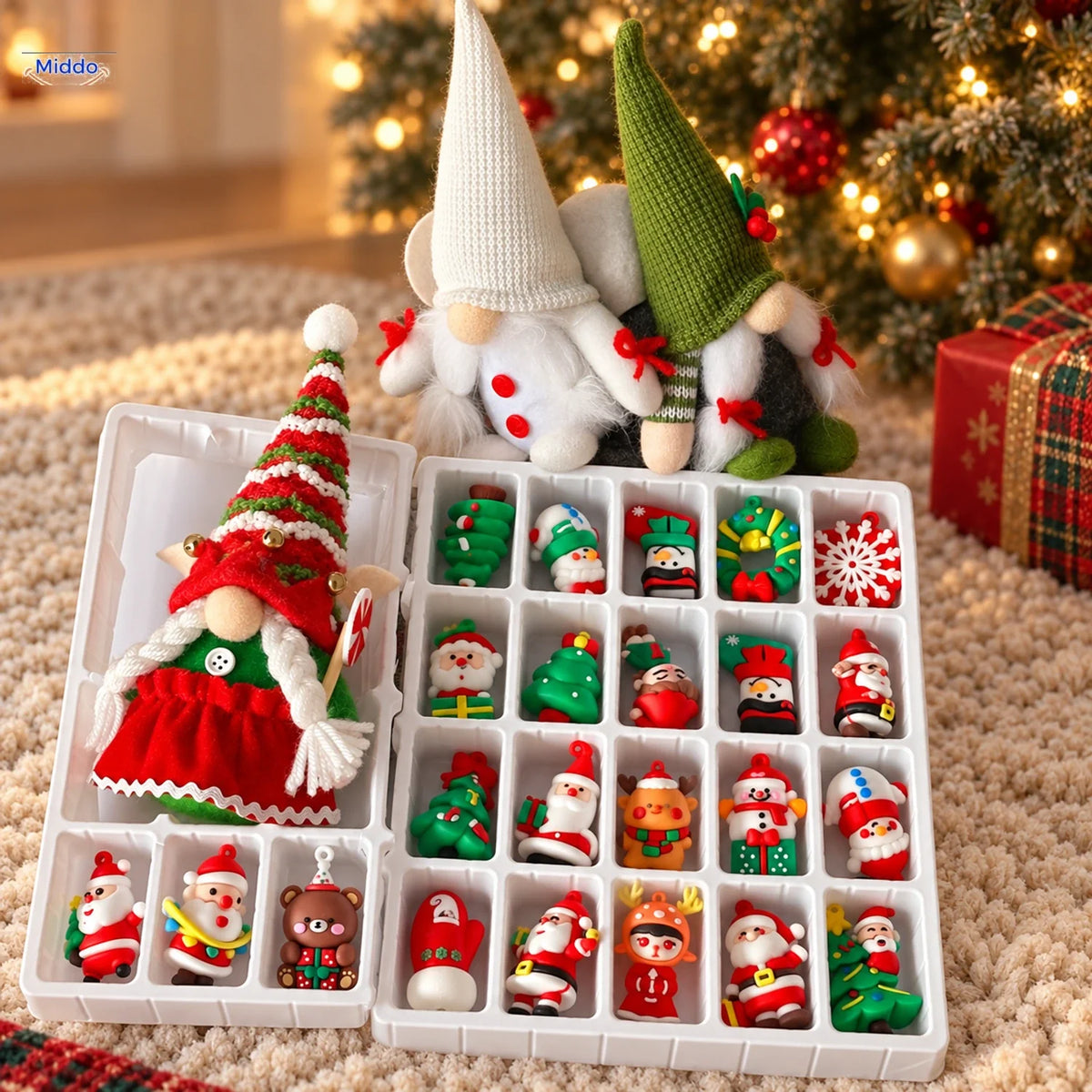 Kersttafereel Adventskalender met Gnoom Decoratie Vakjes voor Kerst en Halloween Feestdagen Countdown | Sulvida