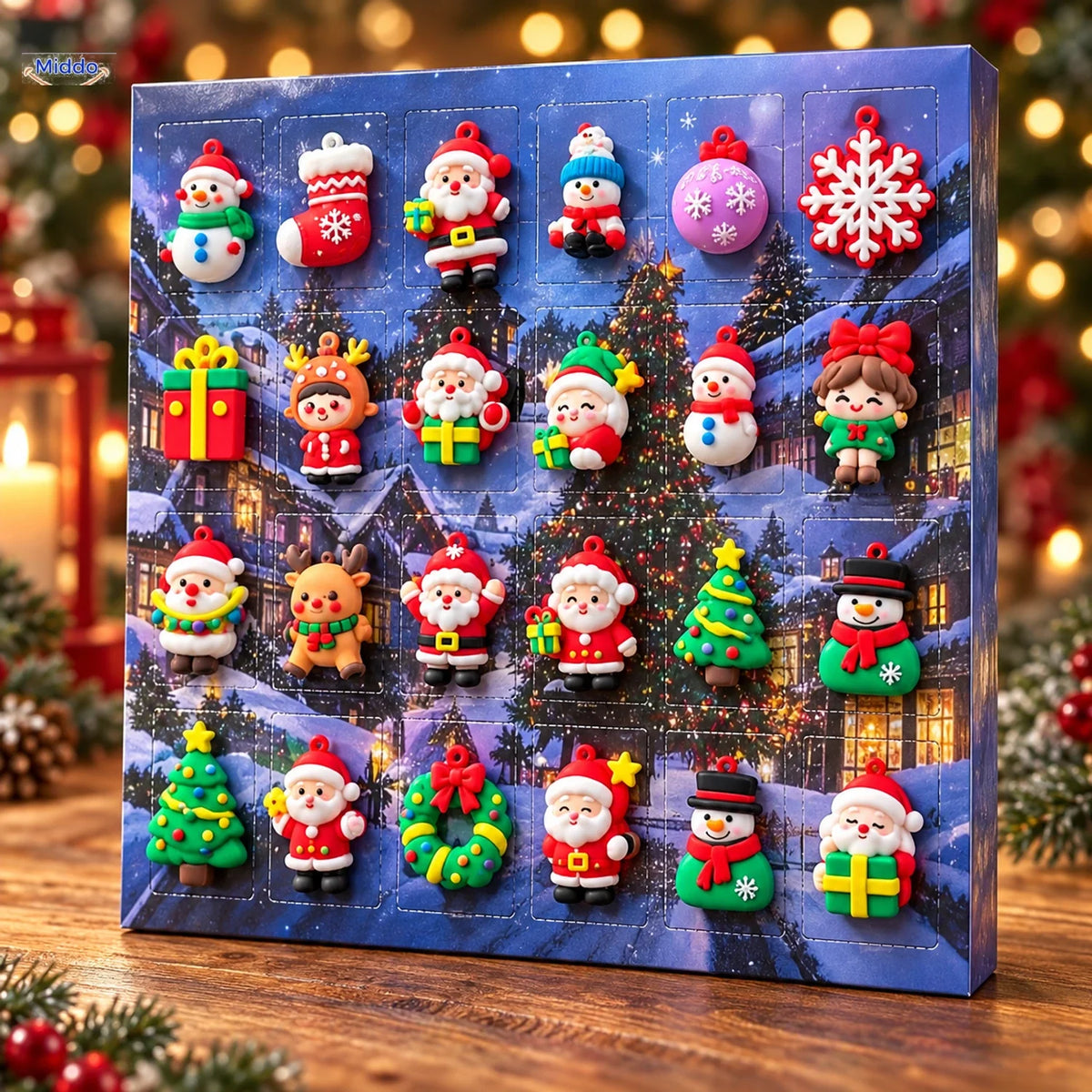 Kersttafereel Adventskalender met Gnoom Decoratie Vakjes voor Kerst en Halloween Feestdagen Countdown | Sulvida