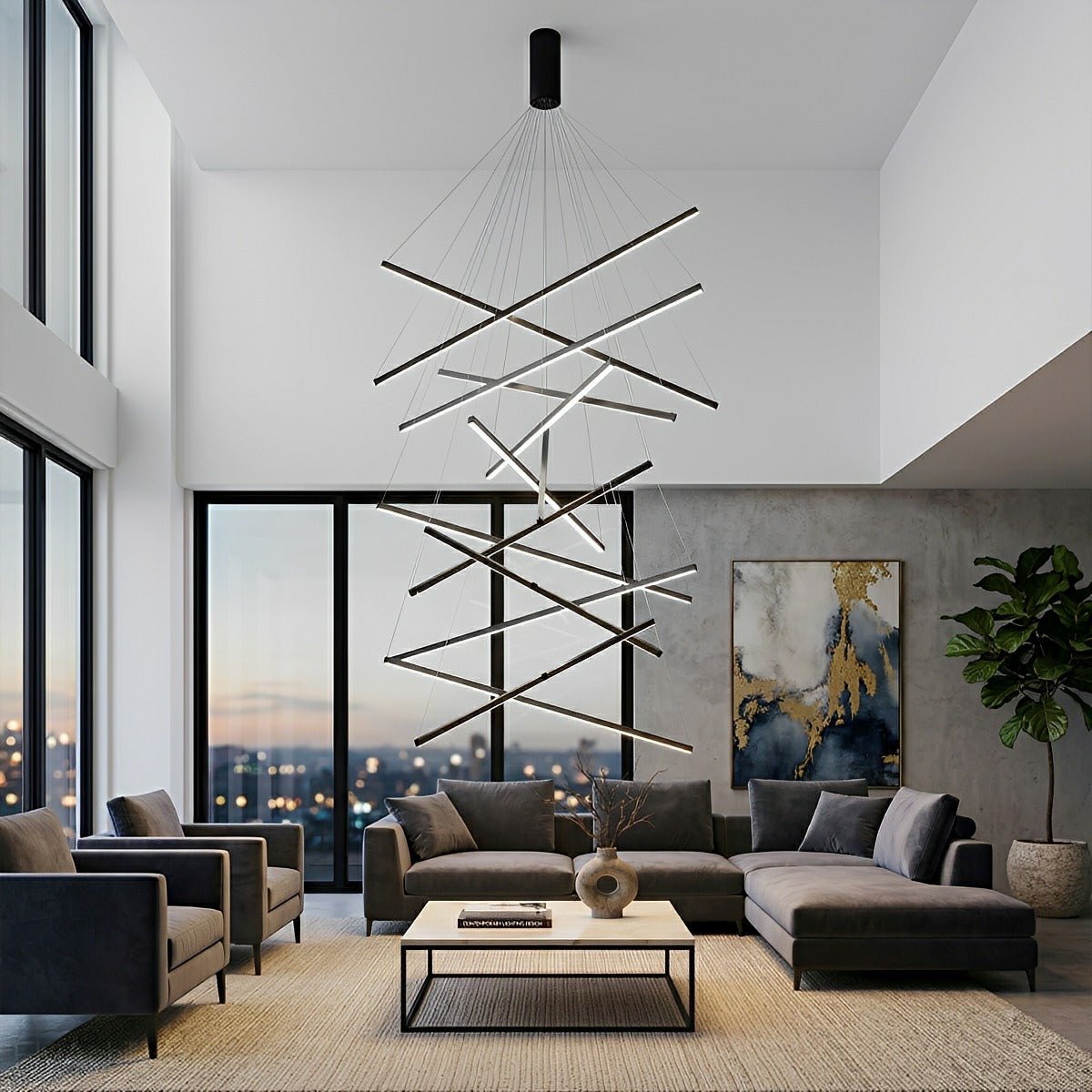 Geometrische Trapsgewijze Dimbare LED Hanglamp Zwart Modern Design met Afstandsbediening voor Woonkamer | Sulvida