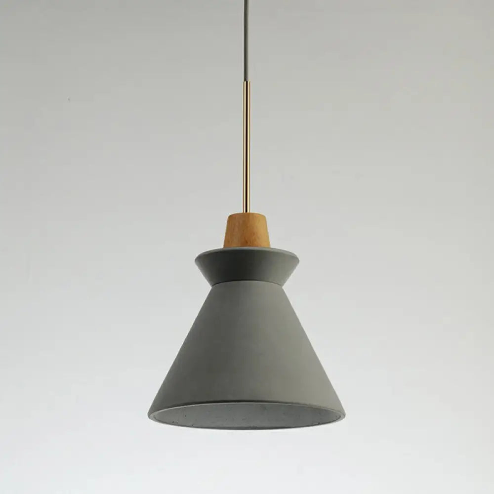 Suspension en béton minimaliste avec abat-jour conique en bois, gris, blanc ou rose, pour salle à manger ou salon, 20-30cm, E26/E27, design | Sulvida