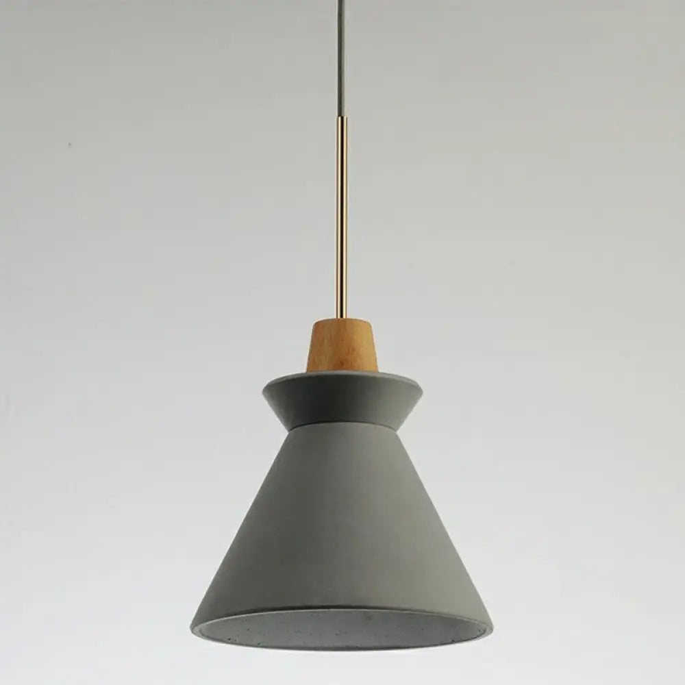 Suspension en béton minimaliste avec abat-jour conique en bois, gris, blanc ou rose, pour salle à manger ou salon, 20-30cm, E26/E27, design | Sulvida