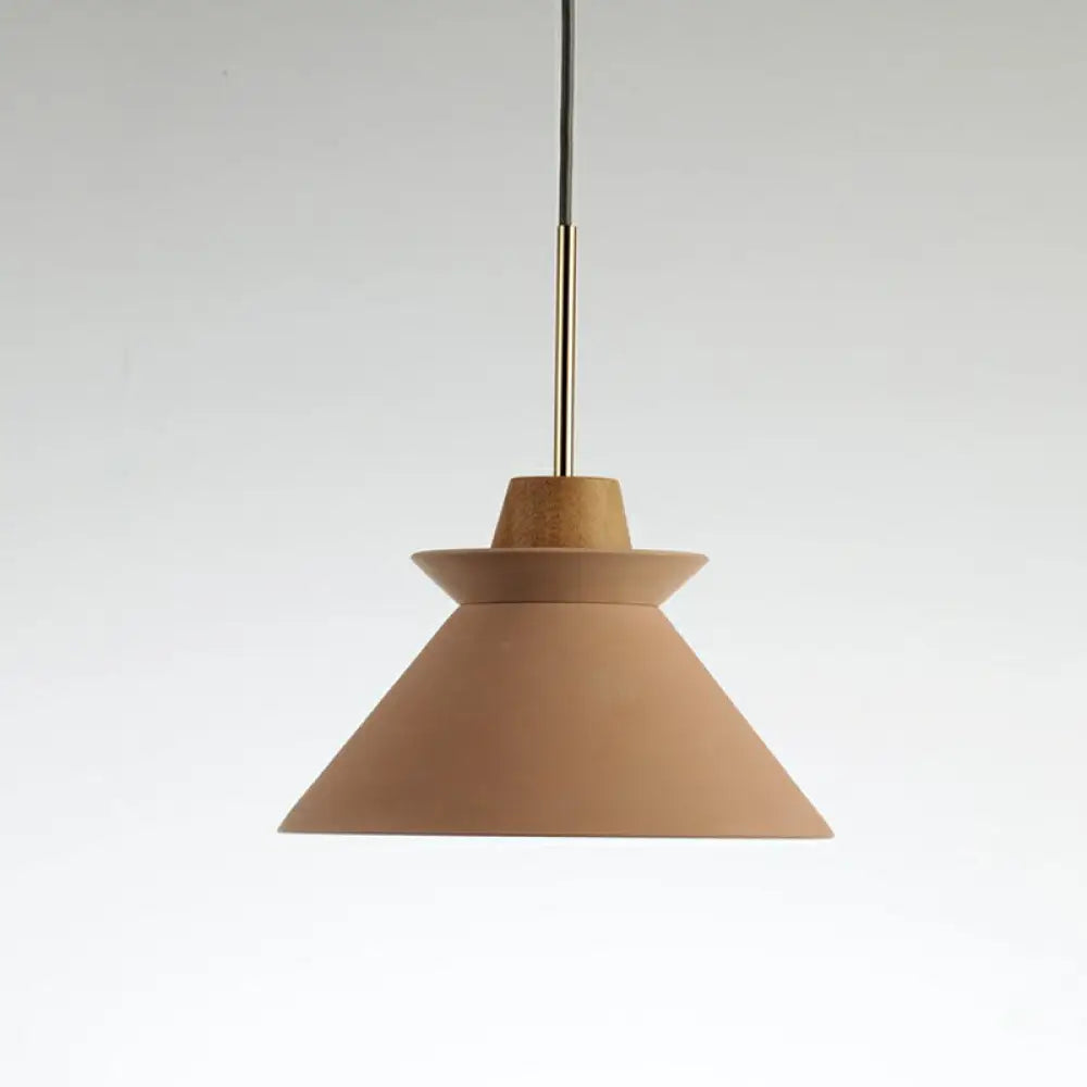 Suspension en béton minimaliste avec abat-jour conique en bois, gris, blanc ou rose, pour salle à manger ou salon, 20-30cm, E26/E27, design | Sulvida