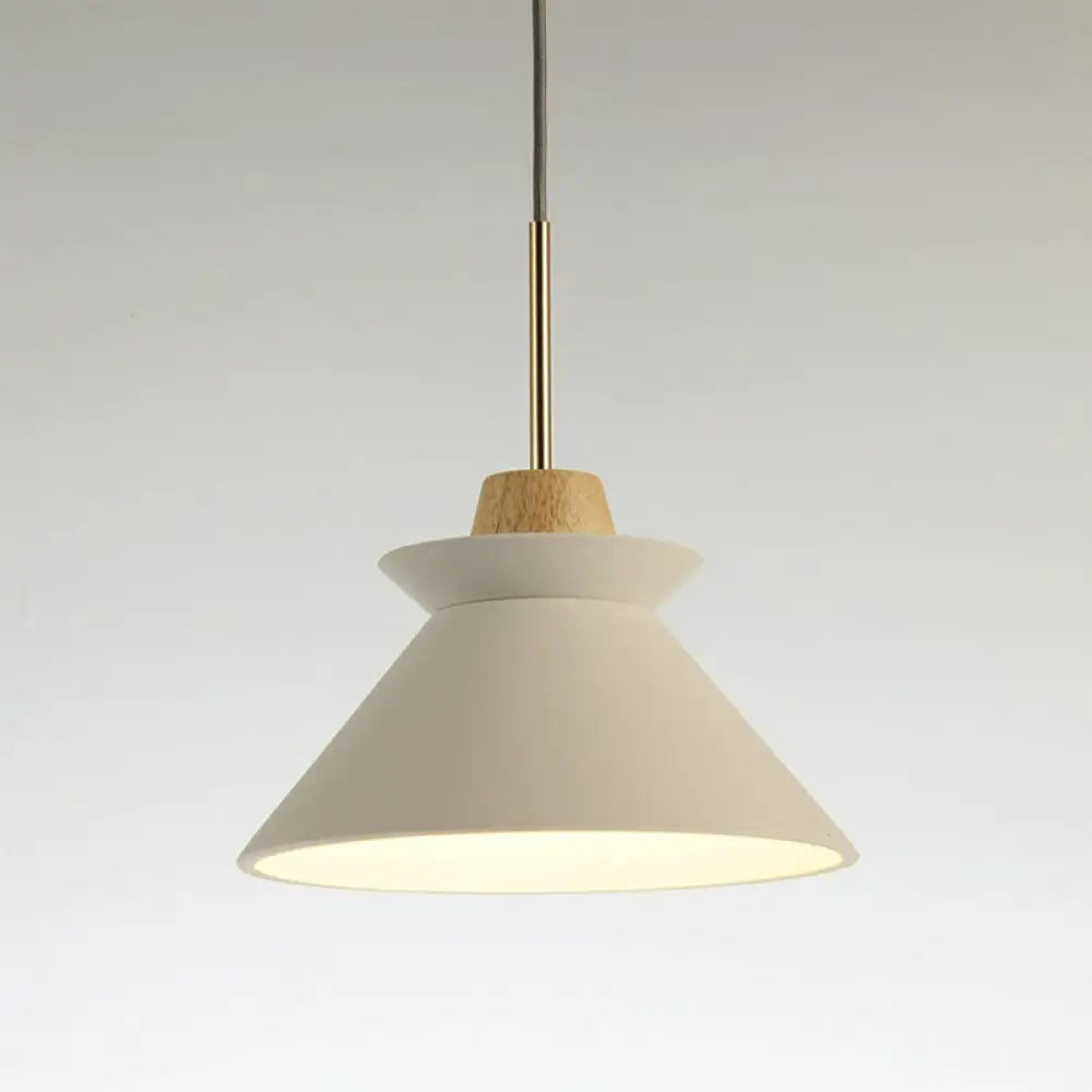 Suspension en béton minimaliste avec abat-jour conique en bois, gris, blanc ou rose, pour salle à manger ou salon, 20-30cm, E26/E27, design | Sulvida