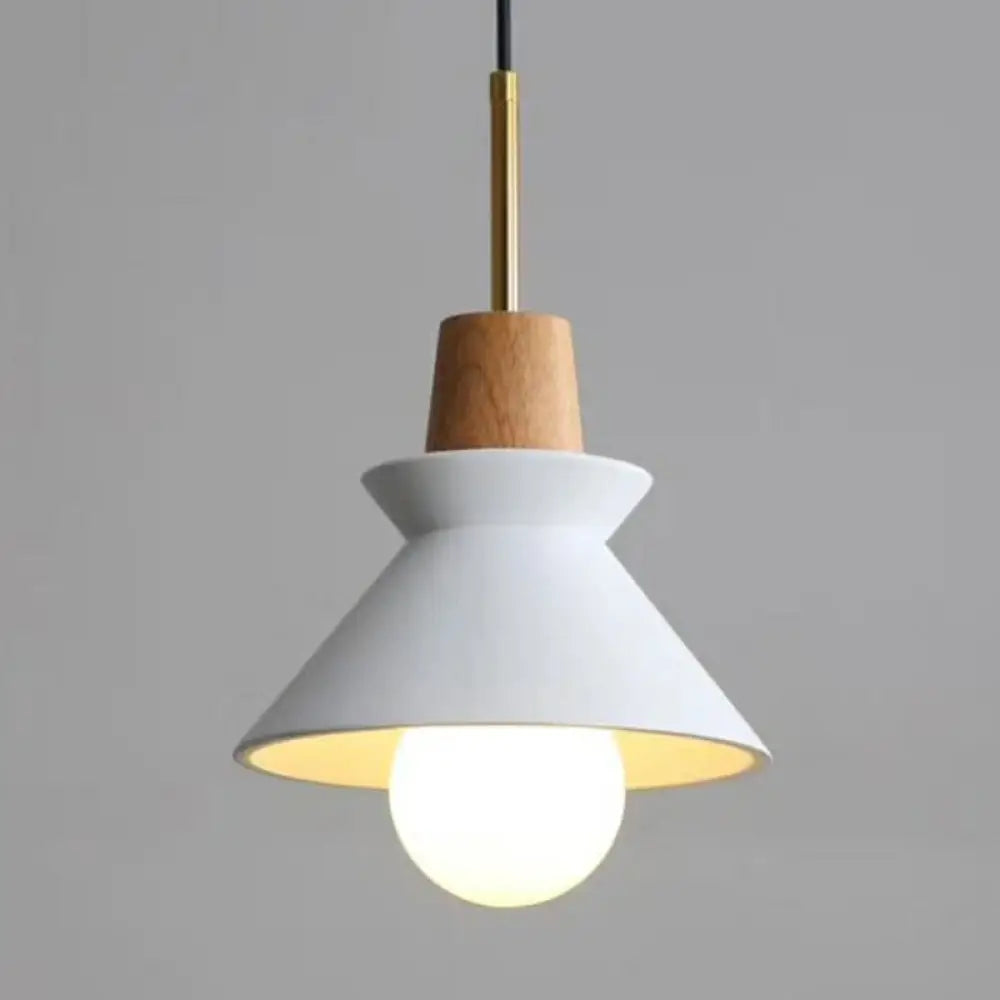 Suspension en béton minimaliste avec abat-jour conique en bois, gris, blanc ou rose, pour salle à manger ou salon, 20-30cm, E26/E27, design | Sulvida