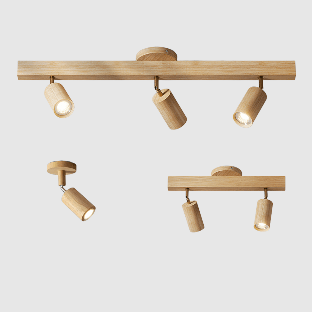 Houten Plafondlamp met Verstelbare Spots Moderne Spotlamp Hout Eetkamer Woonkamer Plafondverlichting Design | Sulvida