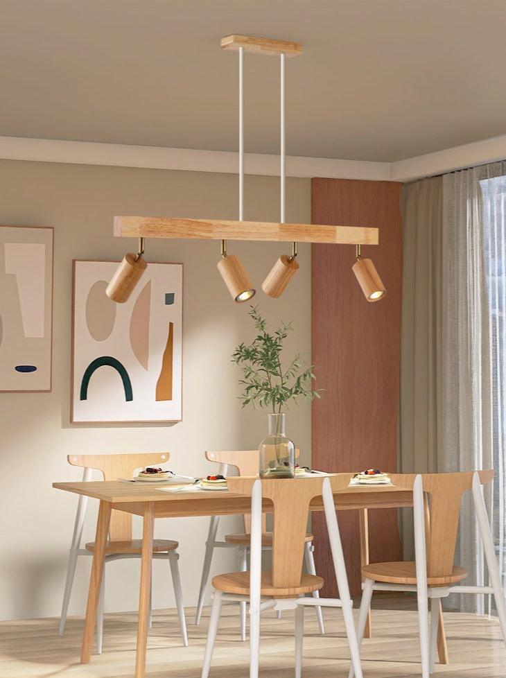 Houten Plafondlamp met Verstelbare Spots Moderne Spotlamp Hout Eetkamer Woonkamer Plafondverlichting Design | Sulvida