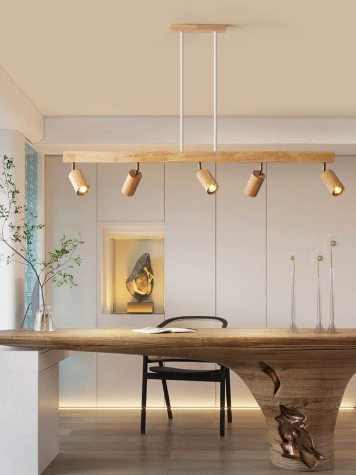 Houten Plafondlamp met Verstelbare Spots Moderne Spotlamp Hout Eetkamer Woonkamer Plafondverlichting Design | Sulvida