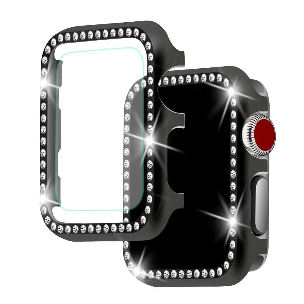 Étui de protection pour Apple Watch 38mm 40mm 42mm avec accents décoratifs en diamant, accessoire brillant pour montre connectée | Sulvida