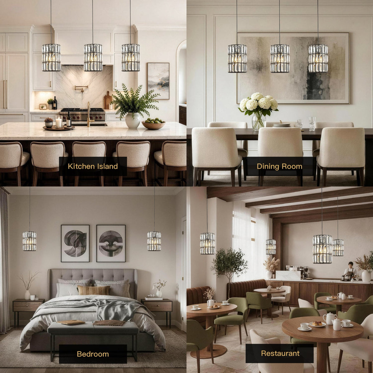 Kristallen hanglamp zwart metaal kooi geometrisch design E12 fitting woon- eetkamer sfeerverlichting luxe | Sulvida