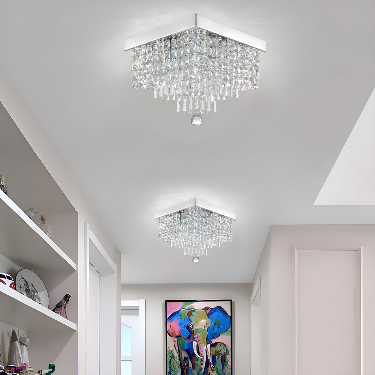 Kristallen plafondlamp chroom vierkant met 4 lichtpunten hal slaapkamer woonkamer modern design decoratief | Sulvida