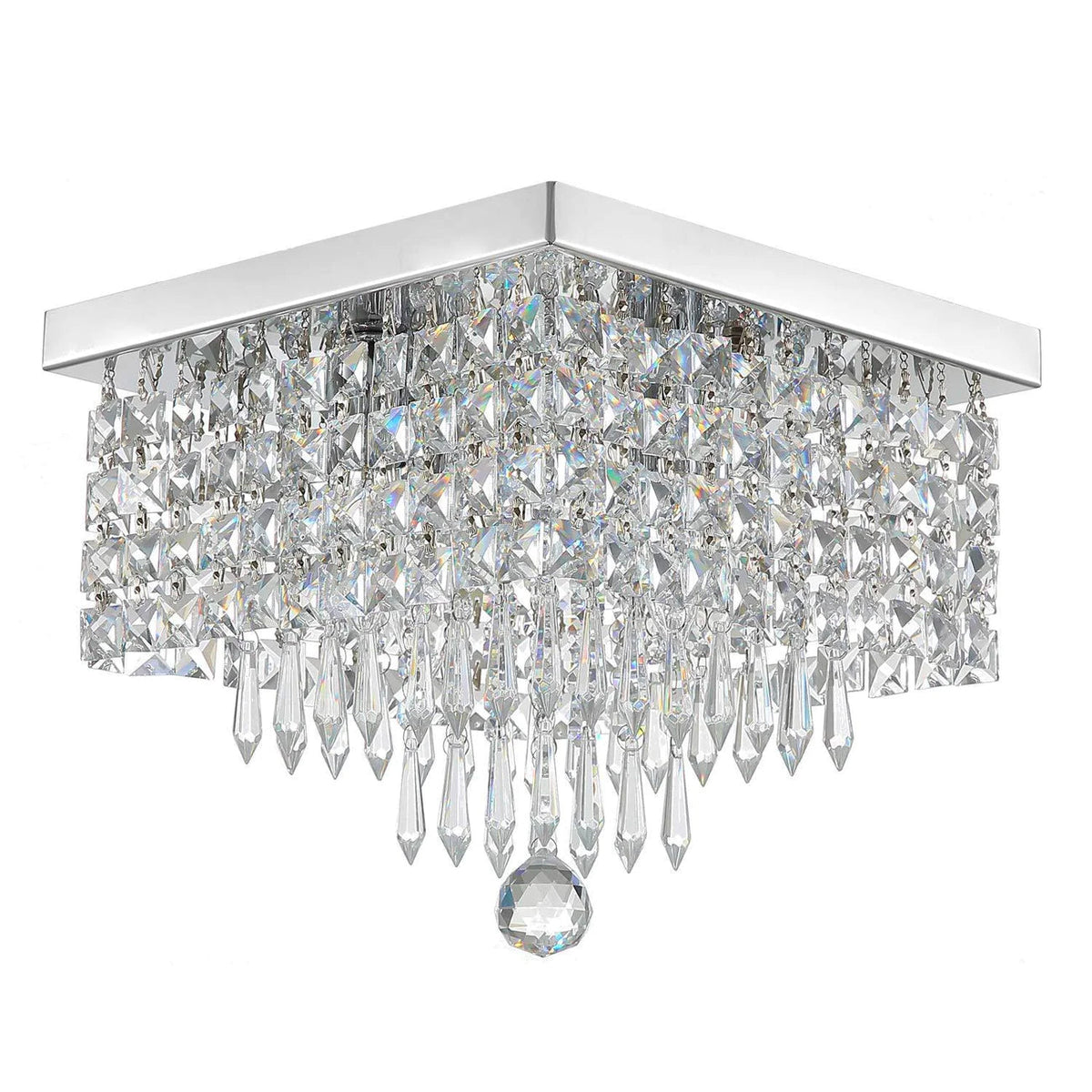 Kristallen plafondlamp chroom vierkant met 4 lichtpunten hal slaapkamer woonkamer modern design decoratief | Sulvida