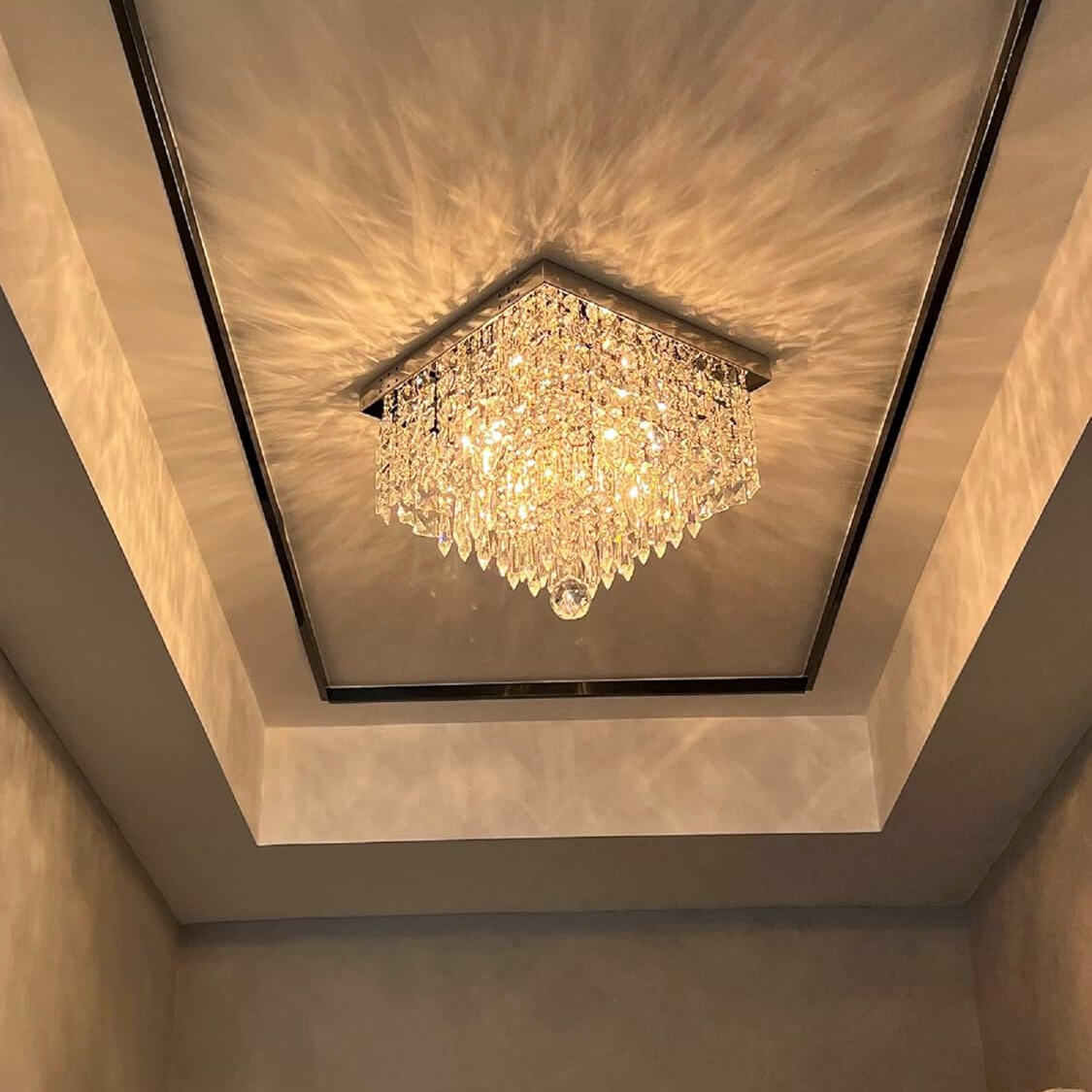 Kristallen plafondlamp chroom vierkant met 4 lichtpunten hal slaapkamer woonkamer modern design decoratief | Sulvida